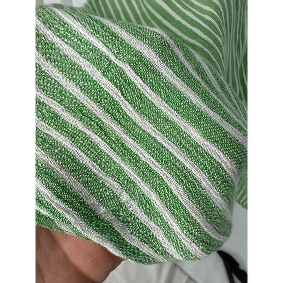 Michael Kors Green Stripe Blouse Medium Flutter Sleeve Preppy Classic Casual - Picture 4 of 5